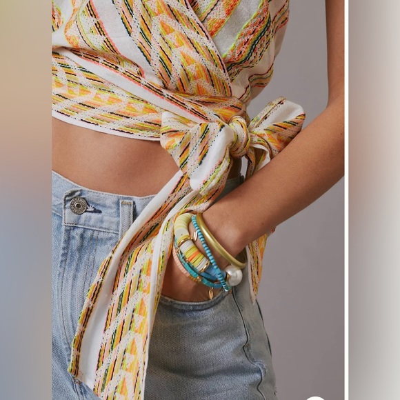 ANTHROPOLOGIE DOLAN EMBROIDERY WRAP TOP SIZE S / M COLOR MIX COLORS NWT - Picture 4 of 13
